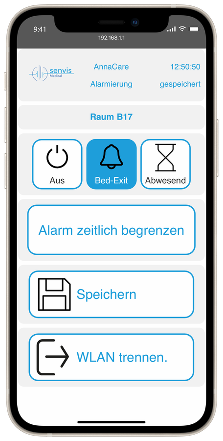 AnnaCare settings on a smartphone, shown in German